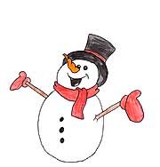 Schneemann, schwarzer Hut, Zylinder, rote Handschuhe, orange Kartotte Nase, lustig, lachen, Gesicht, roter Schal, Tag, Begeisterung, Freude, Weihnachten, 24. Dezember, X-Mas, Heiligabend, Christnacht, Zeichnung, Illustration, Druckaufloesung, Gratisbild,