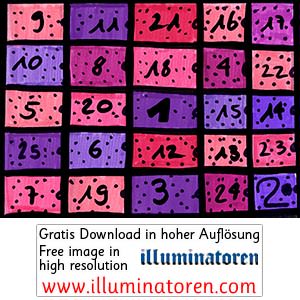 Adventskalender, 25 Tuerchen, violett, rot, blau, Comic, Cartoon, Clipart, Zeichnung, Bild, Kunst, Kuenstler, Christentum, Kirche