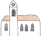 Horw Gemeinde, Pastoralraum, Katholische Pfarrkirche Sankt Katharina, Kirchenfenster, Turm, Kirchenuhr, Comic, Cartoon, Clipart, Zeichnung, Bild, Kunst, Kuenstler, Christentum, Kirche